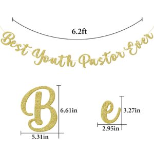 SparkDot Best Youth Pastor Ever Banner, Funny Decor for Youth Pastor, Pre-strung Pastor Appreciation Decorations, Youth Ministry Leader, Youth Minister, Church Leader, Gold Glitter