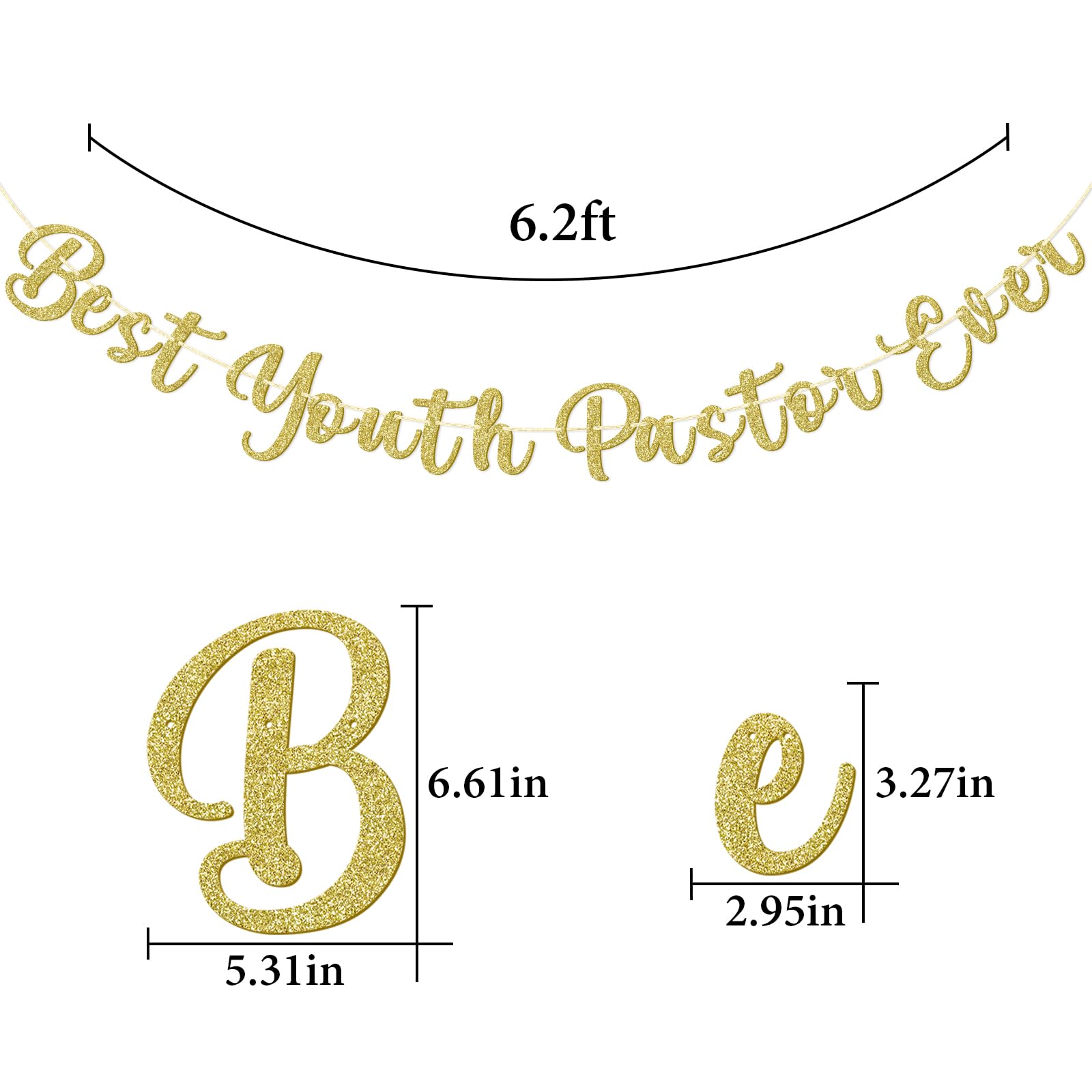 SparkDot Best Youth Pastor Ever Banner, Funny Decor for Youth Pastor, Pre-strung Pastor Appreciation Decorations, Youth Ministry Leader, Youth Minister, Church Leader, Gold Glitter