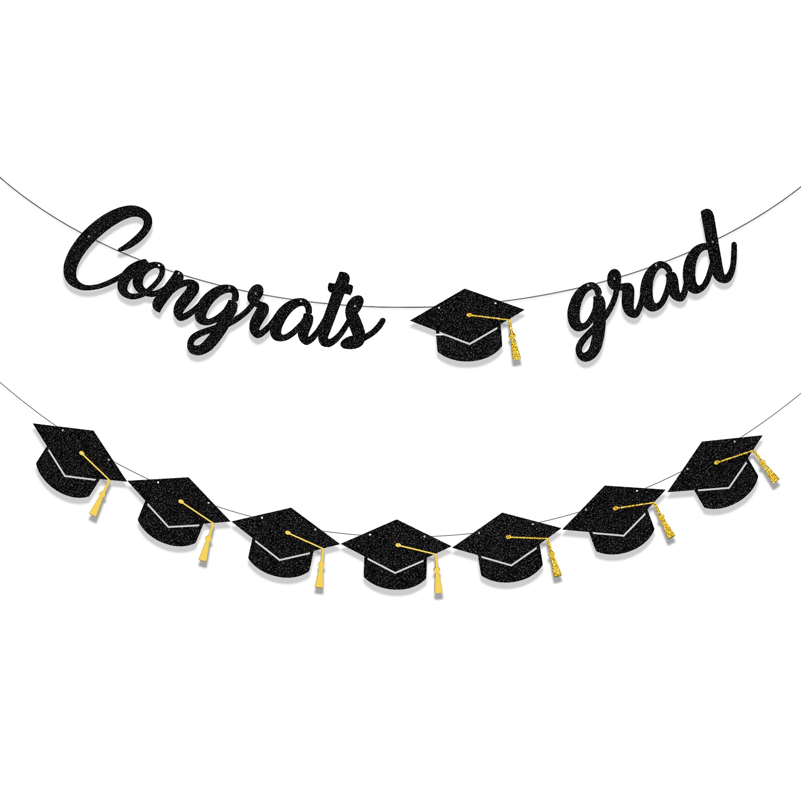 Tinbax Graduation Decorations Class of 2024 Party Supplies - Congrats Grad Banner and Graduation Cap Banner (Pre-Strung)