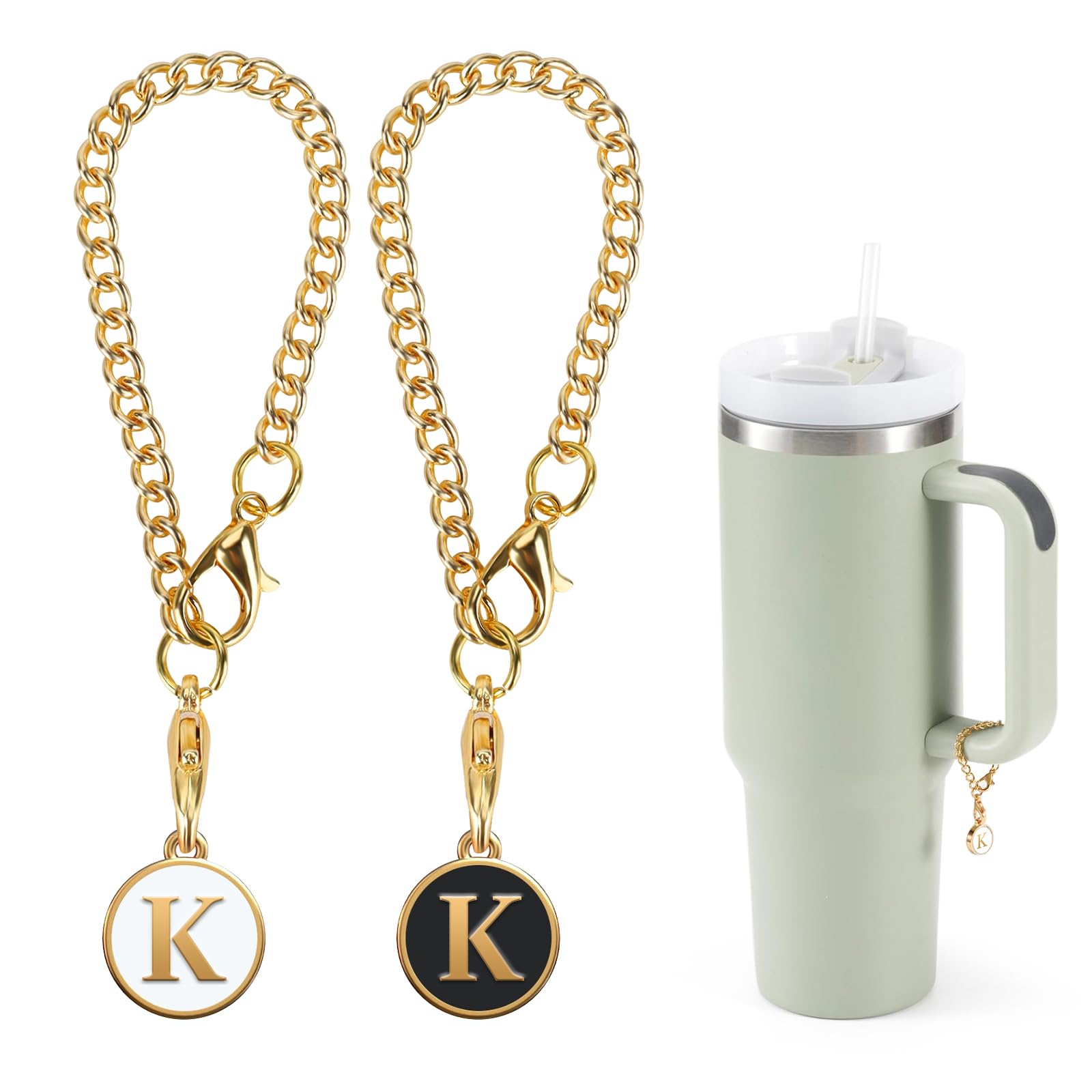 MaxBase Letter Charms Accessories for Stanley Cup, 2Pcs Personalized Initail Name ID Decor Charm for Stanley 30&40 oz Tumbler with Handle (Letter K)