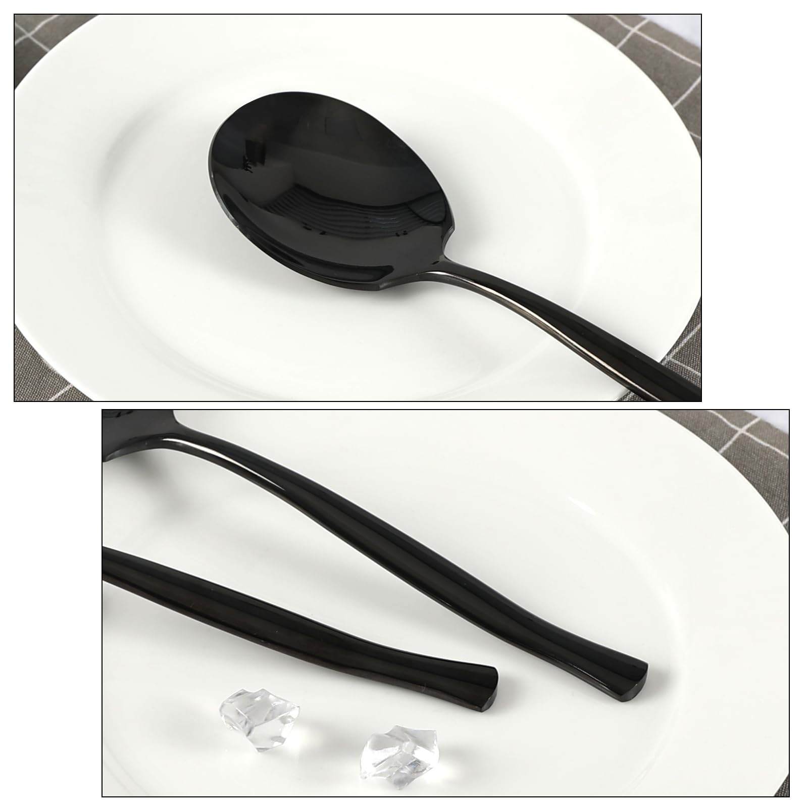 Udotry 8 Pieces Black Buffet Serving Spoons, Large Stainless Steel Serving Spoon