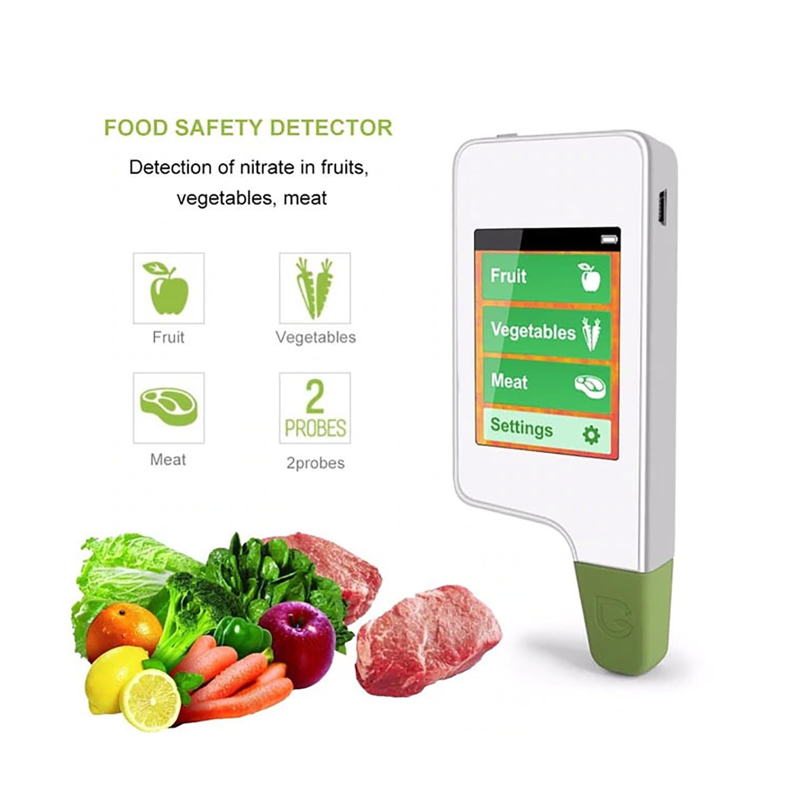 Food Nitrate Tester, Portable Nitrate Meter with LED Display Screen, 0-9999mg/kg Detection Range, 3 Colors Display Results and Easy to Understand, 3 Second Measurement Time, for Fruit, Vegetable