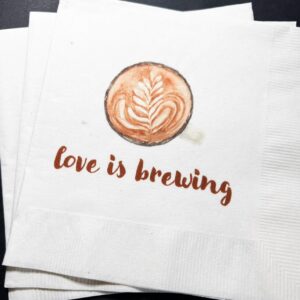 Generic Coffee Bar Wedding Coffee Bridal Shower Perfect Blend Love is Brewing - Cocktail, Napkins Set of 25, White