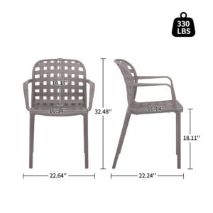 Art Leon Outdoor Dining Chairs Set of 2, Modern Plastic Patio Chairs, Stackable Chairs with Armrests Backrest, Gray