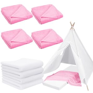 8 pieces 8 pieces sleepover party supplies include soft throw blankets air mattress sheet pad covers for spa sleepover slumber birthday party favors (white and pink)