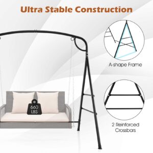 HAPPYGRILL Outdoor Swing Frame Heavy-Duty Metal Porch Swing Stand with Side Bars & 2 Rings, 660 lbs Weight Capacity, A-Frame Swing Frame for Garden, Backyard, Balcony