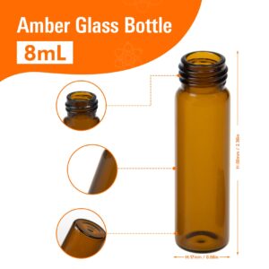 PEKYBIO 20 PCS 8 ML (2 dram) Amber Small Liquid Sample Glass Vials with Screw Caps, 17 mmx 60 mm Leak-Proof Vial, 15-425 Black Screw Cap with PE Liners for Lab, Essential Oil, Perfume, Reagents