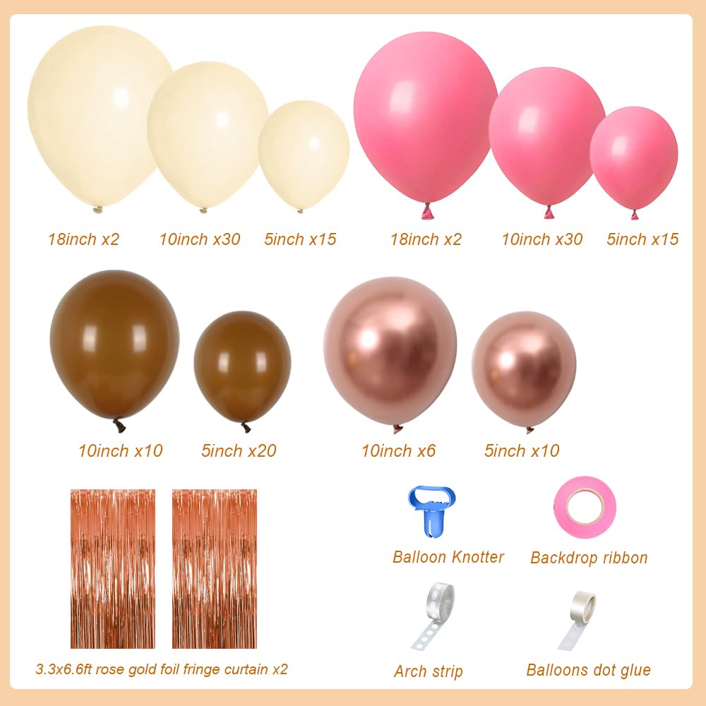 Rose Gold Balloon Arch Kit Dusty Rose Balloon Garland Rose Gold Foil Fringe Curtain Nude Boho Blush Balloon Arch for Girl Women Bridal Baby Shower Wedding Engagement Birthday Party Decoration 146Pcs