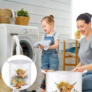 Blushtier 2 Pcs Highland Cow Laundry Basket Foldable Waterproof Oxford Cloth Cow Basket Cow Print Hamper Scottish Cattle Storage Bin Clothes Storage Bucket Toy Organizer Nursery Bathroom 13.8" x 17.7"