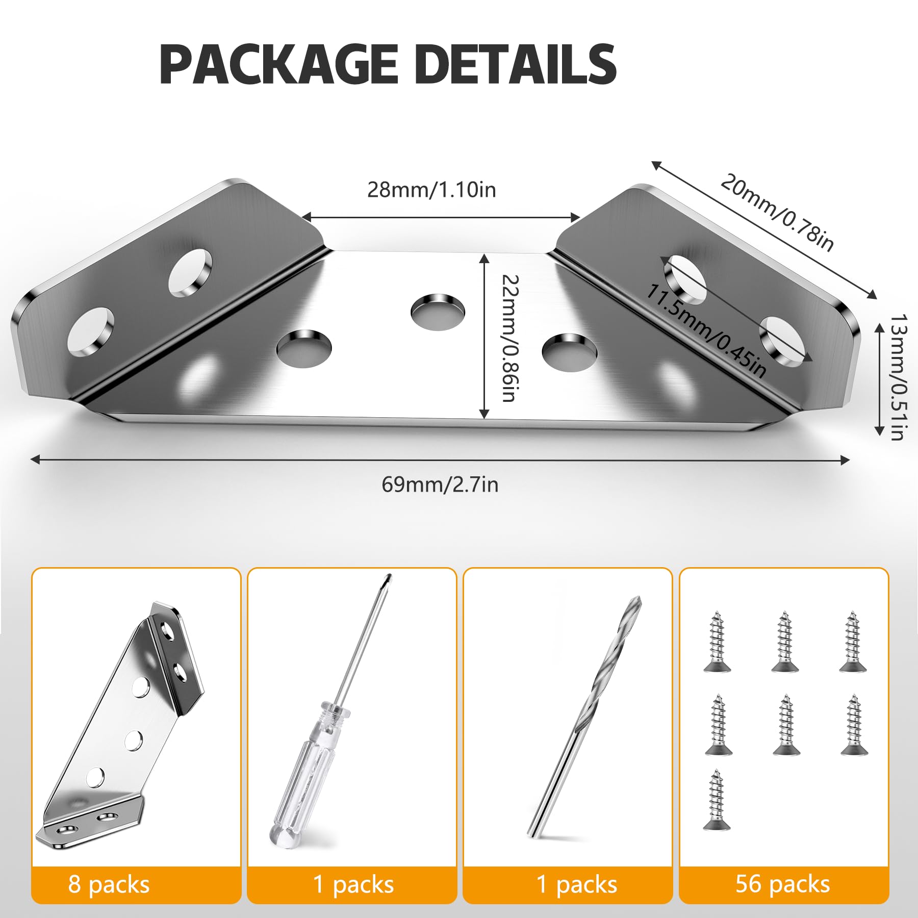 Corner Brackets for Wood, 100 PCs Universal Stainless Steel Furniture Corner Connector, Multifunctional Corner Bracket for MDF, Wood Plate Joint, Furniture Assembly