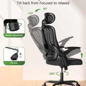 Kensaker Home Office Chair, High Back Ergonomic Desk Chair with 3D Armrests, Lumbar Support, Mesh Computer Chair with Adjustable Headrest, for Home, Office, Work, Student