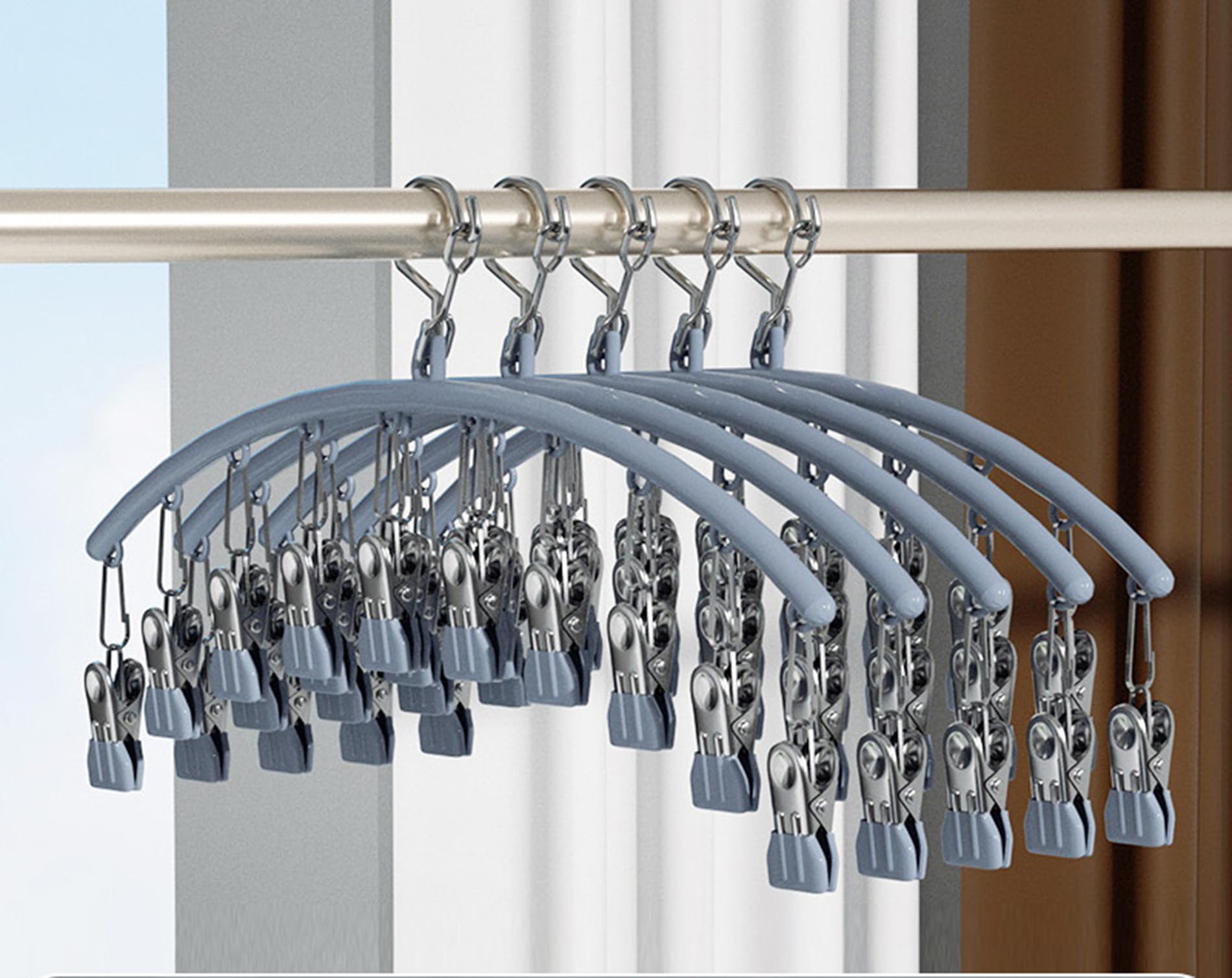 Legging Organizer for Closet, Metal Yoga Pants Hanger w/Rubber Coated 5 Pack w/10 Clips Hold 50 Leggings, Hangers Space Saving Hanging Closet Organizer for Closet Organizers and Storage(Grey)