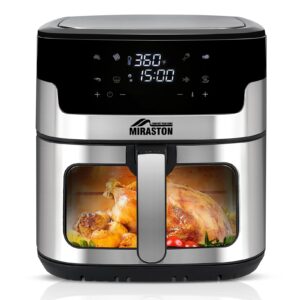 miraston 8.5qt air fryer, upgraded 8-in-1 square nonstick basket air fryers, smart touchscreen with 8-presets, air fry, bake, broil, reheat, fast cooking, oilless, dishwasher-safe, for family, parties