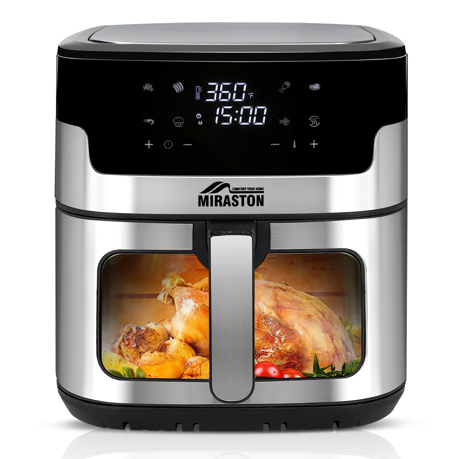 MIRASTON 8.5QT Air Fryer, Upgraded 8-in-1 Square Nonstick Basket Air Fryers, Smart Touchscreen with 8-Presets, Air Fry, Bake, Broil, Reheat, Fast Cooking, Oilless, Dishwasher-Safe, for Family, Parties