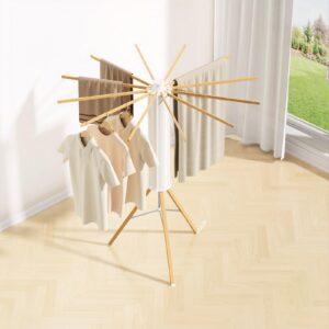 Tripod Clothes Drying Rack, Portable Drying Rack, Portable and Foldable Space Saving Drying Rack,12 Expandable Rods,Wooden, Collapsible Drying Rack for Camping, Balcony, Bedroom and Laundry Room.