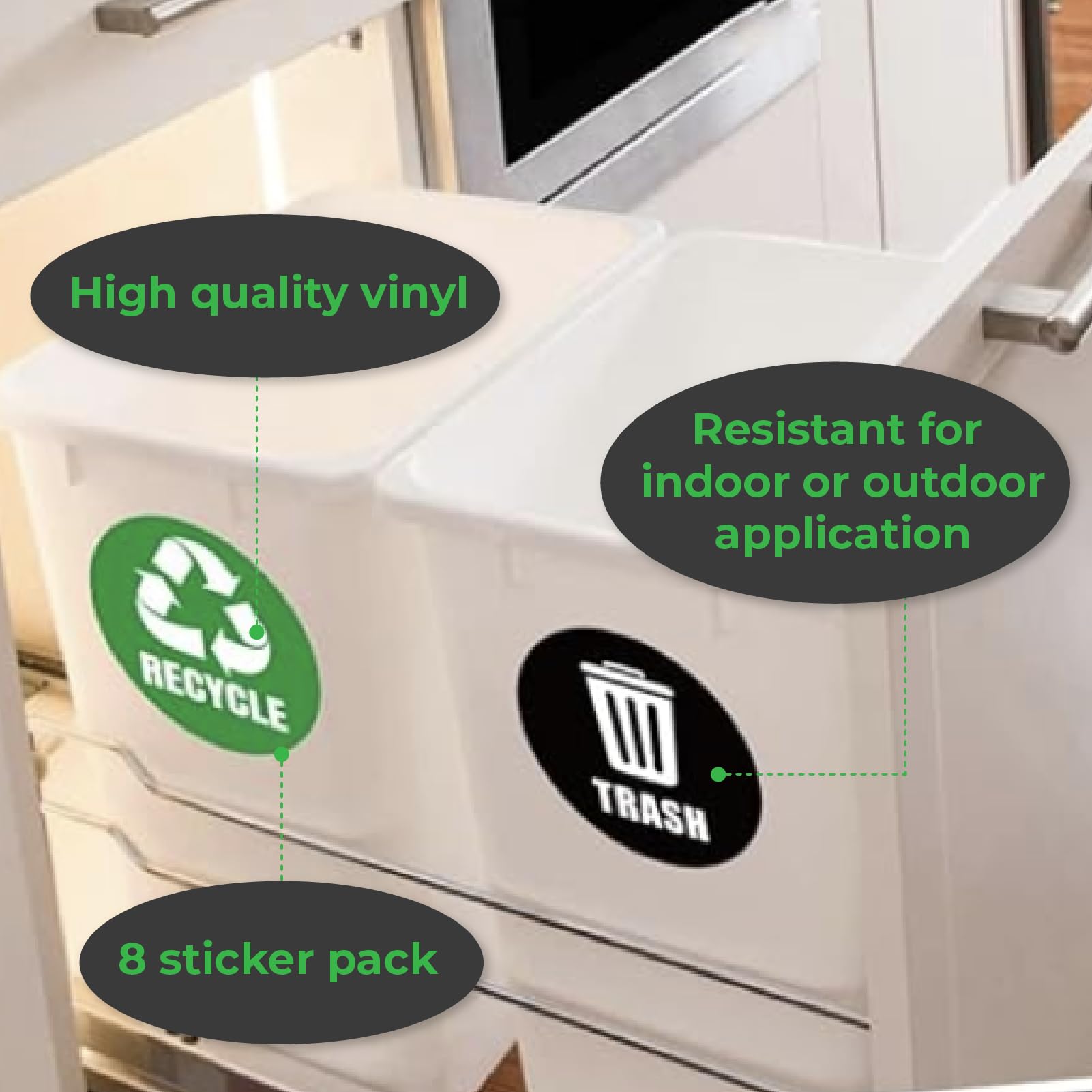 4 Pack Recycle Sticker for Trash Can,Sukh Large Sign Garbage Recycling Sticker Reuse Recycle Vinyl Perfect for Kitchen Necessity Home Essentials,Home, Office,Bars,Recycling Stickers for Trash Can