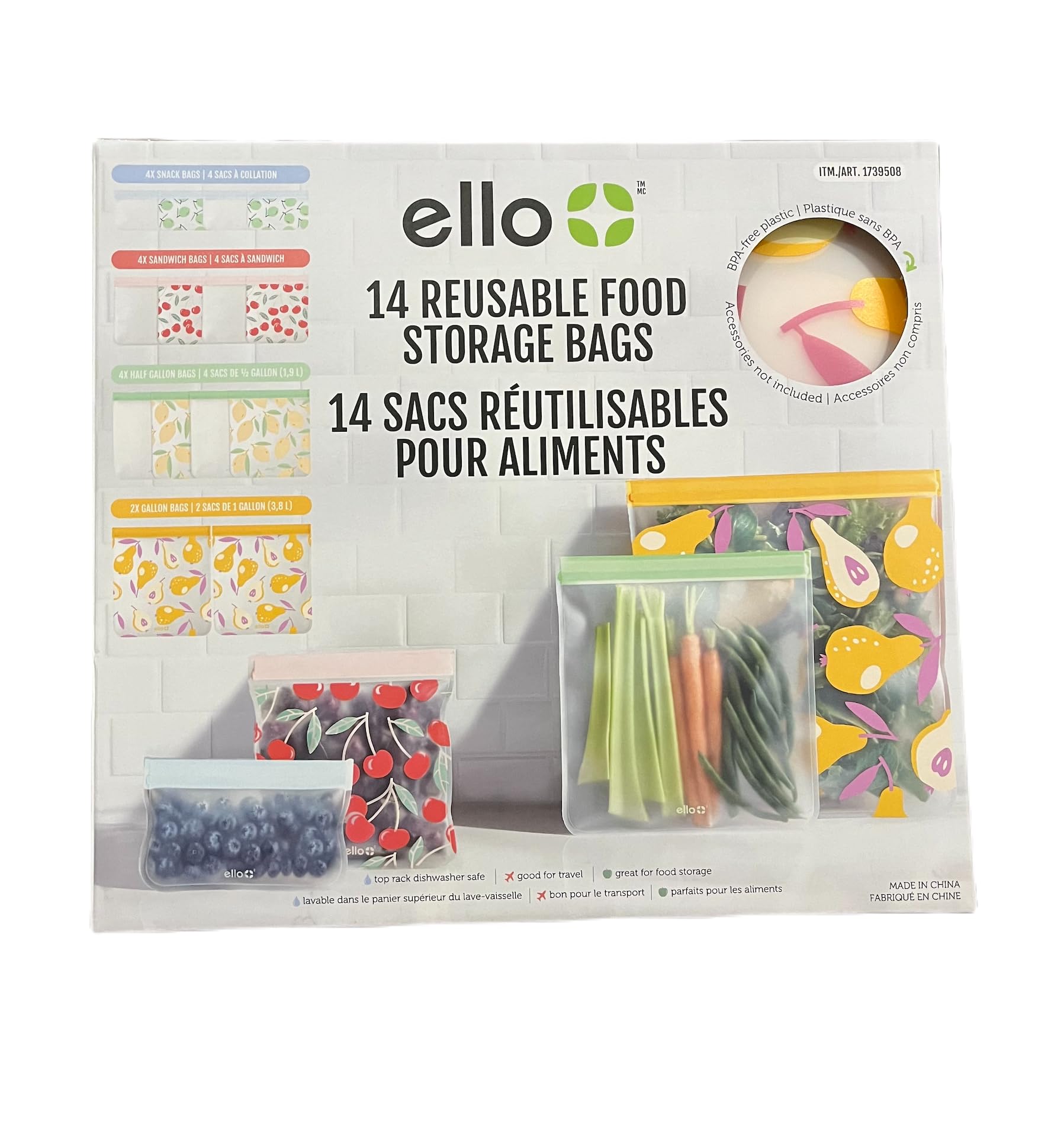 Ello reusable food storage bags 14 bags, reusable produce bags