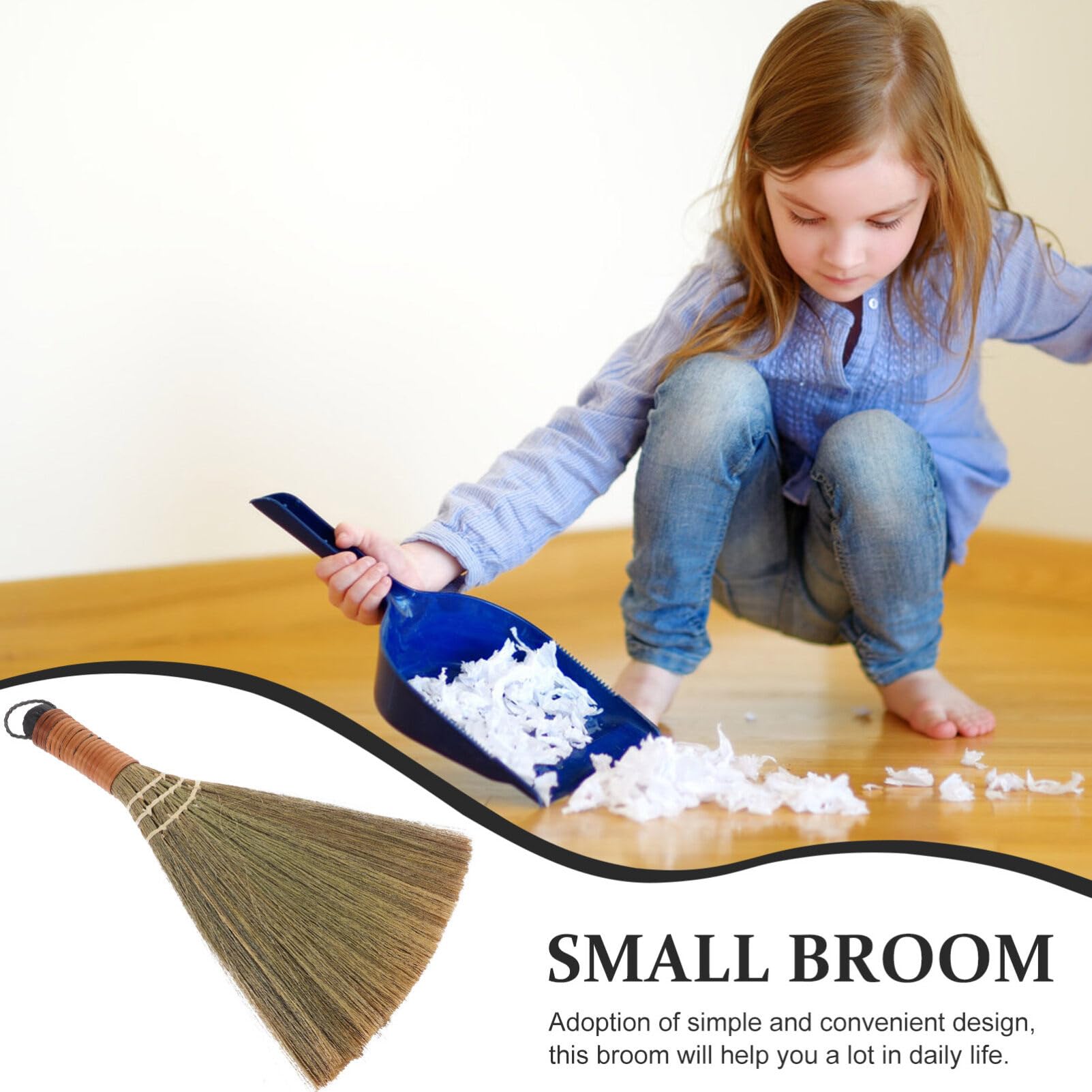 HOLIDYOYO Vietnamese Soft Bristle Broom, Asian Straw Broom Natural Whisk Sweeping Broom Mini Broom Brush Short Handle Broom for Kids Cleaning Home Decoration