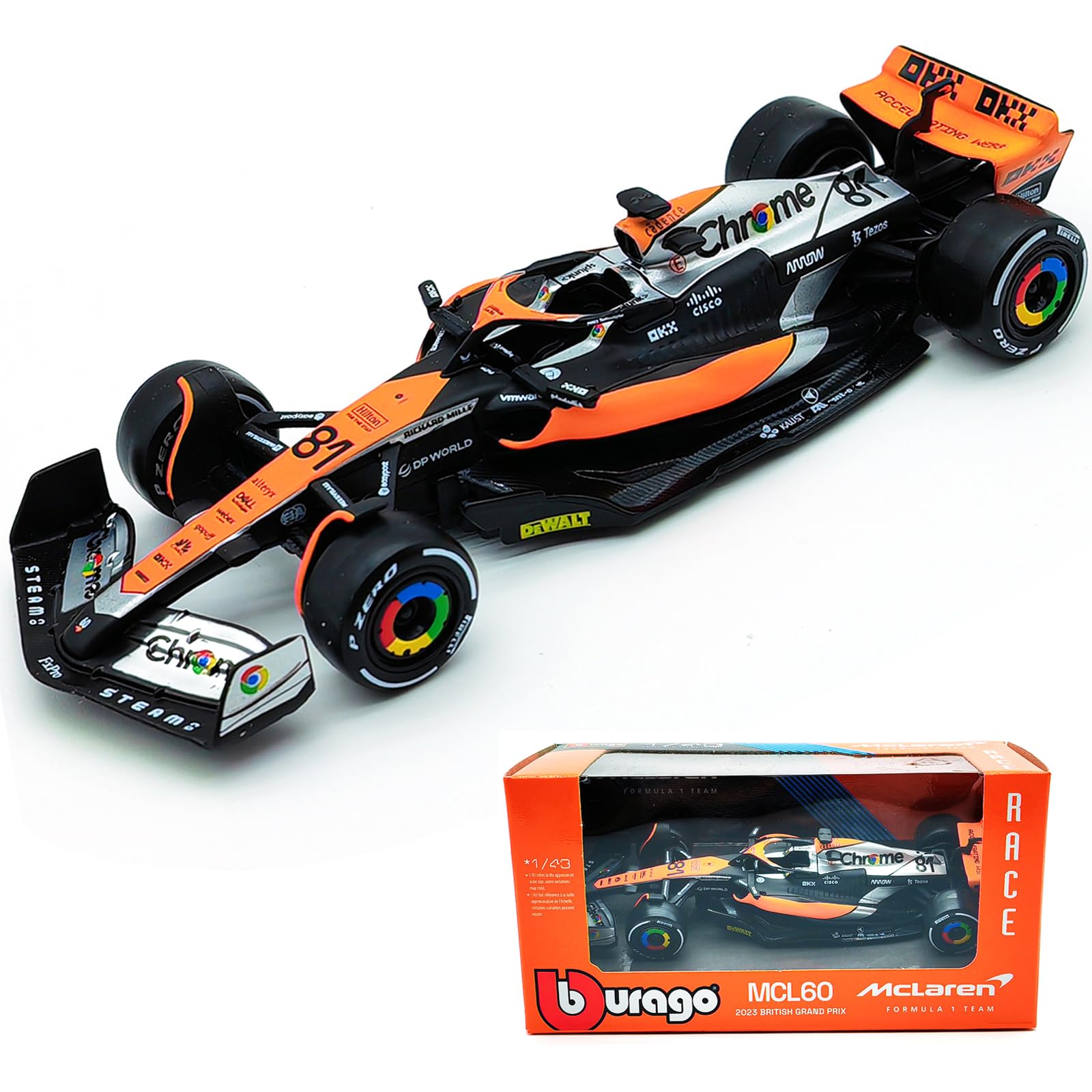 JODIYAAH Bburago P2 British GP Mclaren 2023 F1 MCL60 81# Oscar Piastri Formula Racing Alloy Car Diecast Model (MCL60 81#)