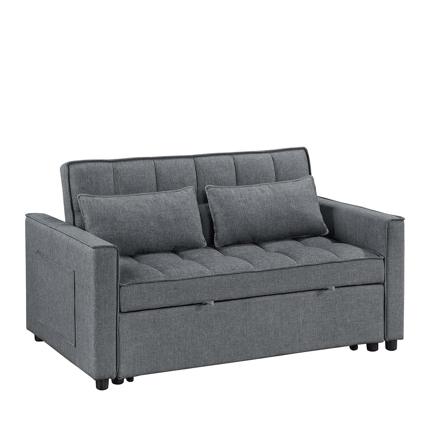 Modern Loveseat Sleeper Sofa, Fabric Upholstered Sofa Bed- 2 in 1 Pull Out Couch Bed for Living Room, Bedroom, Apartment, Office, Sofa Sleeper with Pull Out Bed, Grey