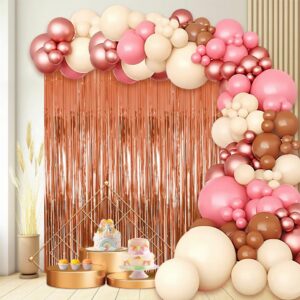 rose gold balloon arch kit dusty rose balloon garland rose gold foil fringe curtain nude boho blush balloon arch for girl women bridal baby shower wedding engagement birthday party decoration 146pcs