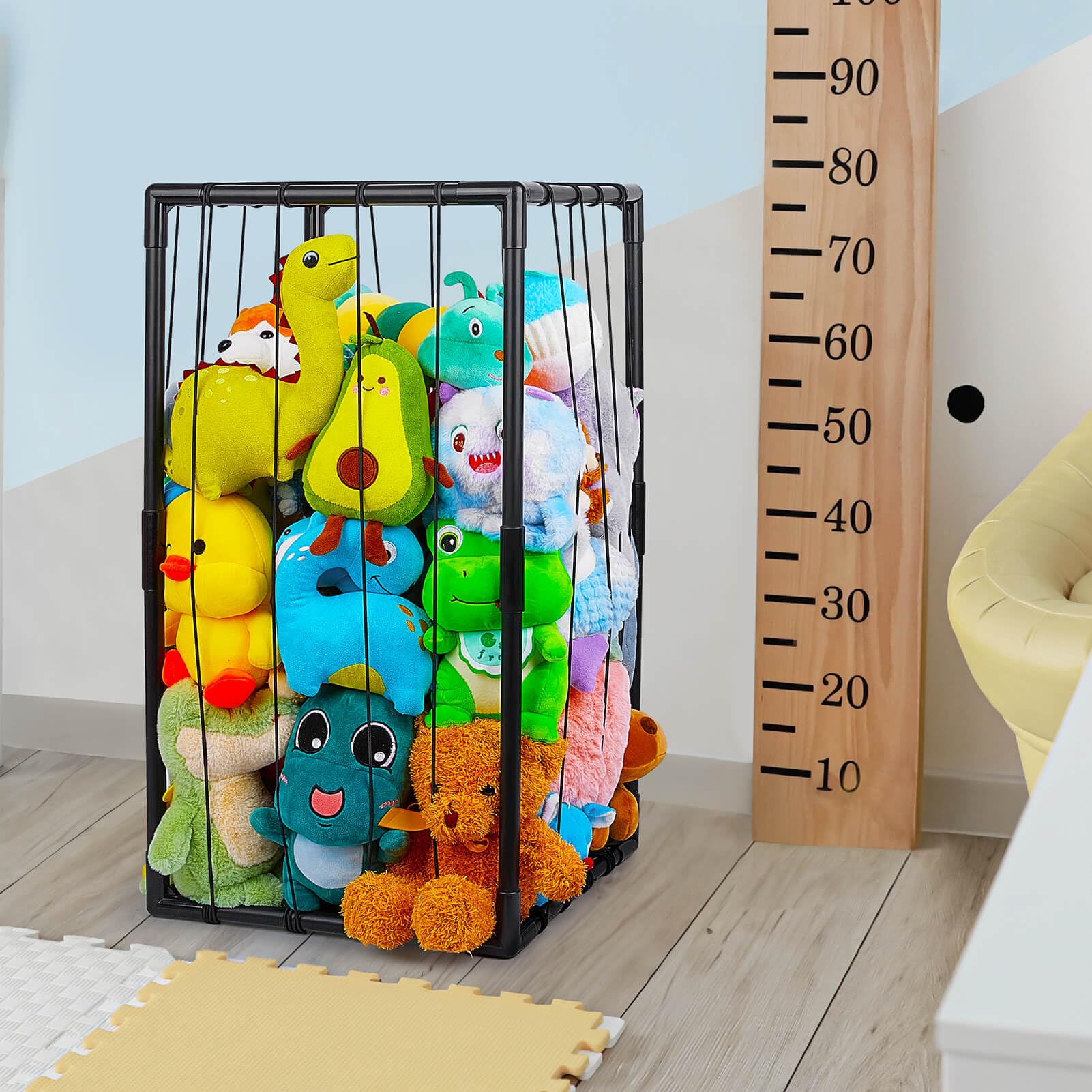 FIOBEE Stuffed Animals Zoo Storage Stuffed Animals Holder Organizer Large Toy Storage Shelf with Elastic Band Stuffed Animals Cage for Nursery Playroom Bedroom Room Furniture, Black, M