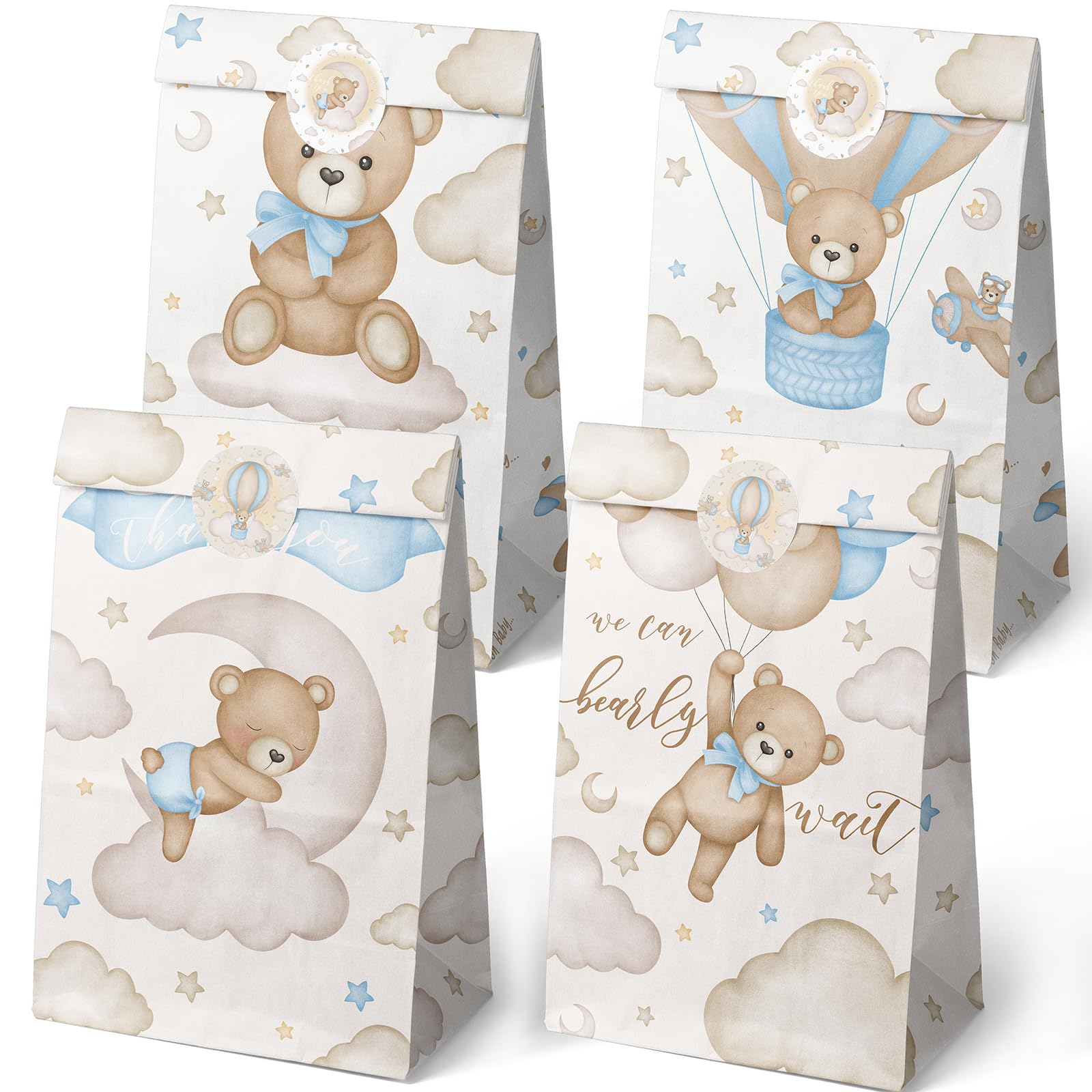 Outego 24 Teddy Bear Party Favor Bags Brown Bear Balloon Baby Shower Goodie Bags Balloon Bear Theme Baby Shower Bags Teddy Bear Baby Shower Decoration