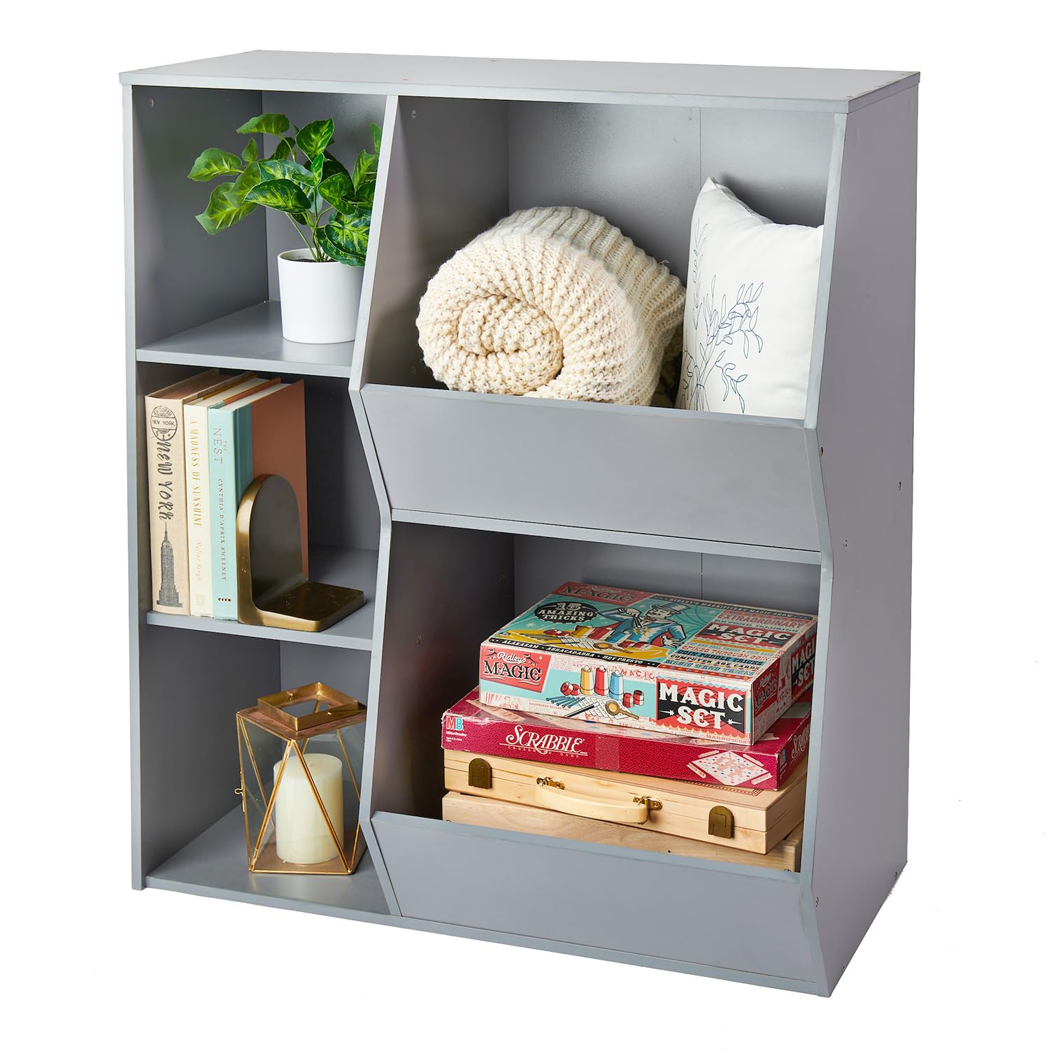 Badger Basket Side Combo Bin Unit and Book Shelf for Kids-Gray Toy Storage Cubby