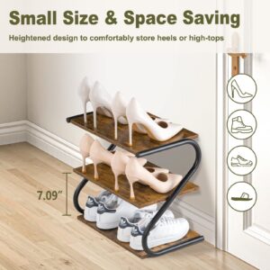 RUNJIMY Decorative Shoe Rack for Entryway, 3-Tier Wooden Shoe Organizer for Front Door Entrance, Sturdy Free-Standing Modern S-Shape Shoe Shelf