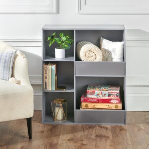 Badger Basket Side Combo Bin Unit and Book Shelf for Kids-Gray Toy Storage Cubby