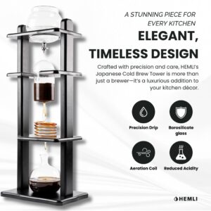 Hemli Cold Drip Coffee Maker, Cold Brew Coffee Tower, Slow Drip Japanese Cold Brew Maker, 32 oz, Cold Brew Drip, Ice Coffee Tower (ICT2)