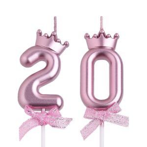 vshili 20th birthday candles, rose gold 20 year old number birthday candles for men women, happy birthday party cake topper decoration gifts for 20th wedding anniversary celebration