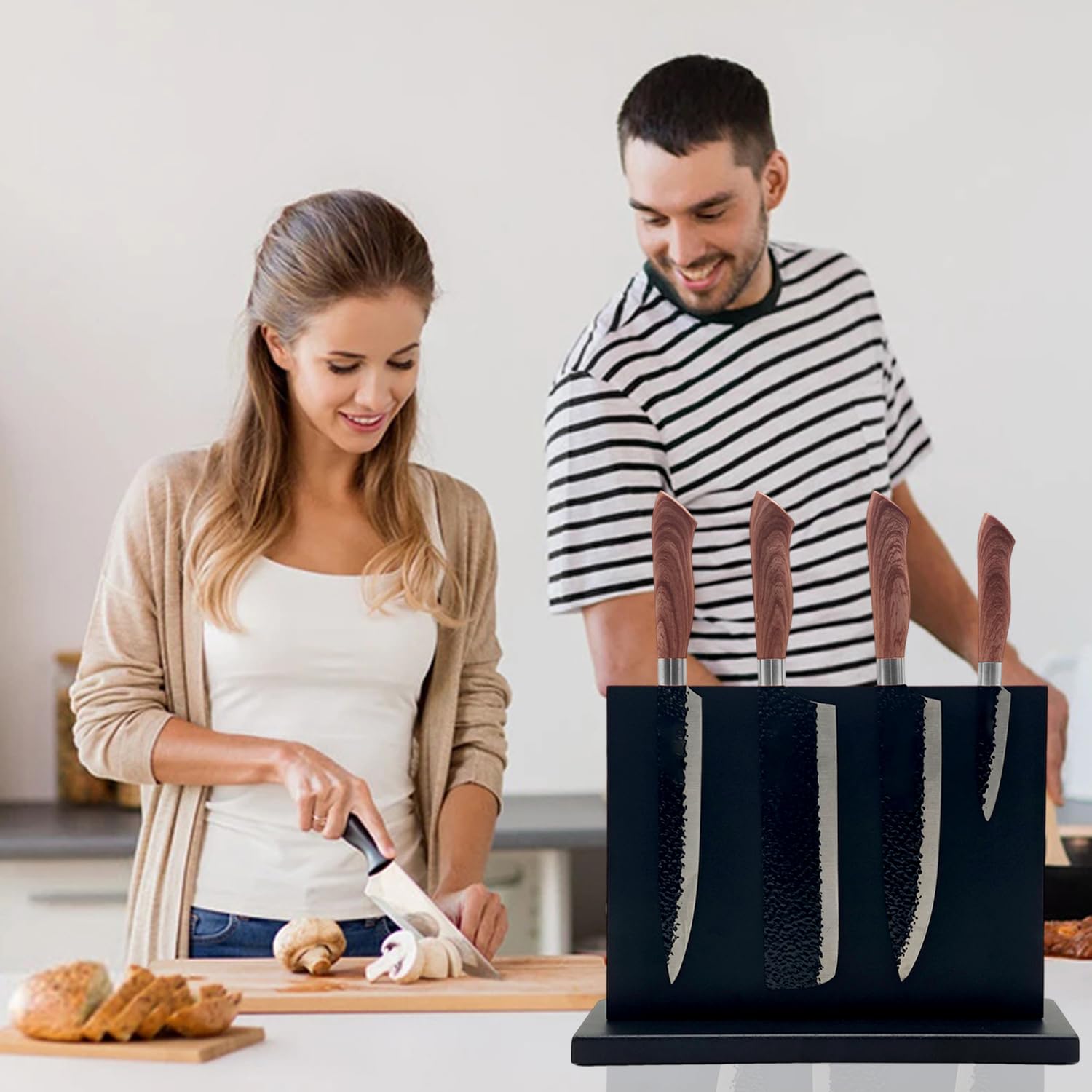 Resafy Magnetic Knife Holder Black Acacia Wooden Double Sided Magnetic Knife Block Magnetic Universal Stands with Strong Enhanced Magnets Knife Strip 12 X 10 In Knife Display Rack for Kitchen Counter