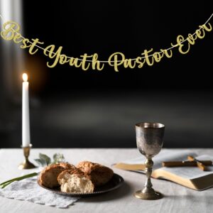 SparkDot Best Youth Pastor Ever Banner, Funny Decor for Youth Pastor, Pre-strung Pastor Appreciation Decorations, Youth Ministry Leader, Youth Minister, Church Leader, Gold Glitter