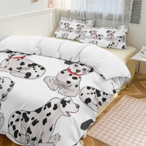 hotcos cute dalmatian comforter set queen 3 pieces bedding set lightweight soft bedding comforter sets for all season with 1 duvet cover 90"x90" 2 pillow shams 30'' x 20''