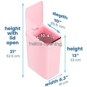 iTouchless 3 Gallon Pink Sensor Bathroom Trash Can, 10 Liter Slim Small Automatic Touchless Garbage Bin with Lid, Smart Narrow Motion Commercial Control Waste Basket for Office, Bedroom