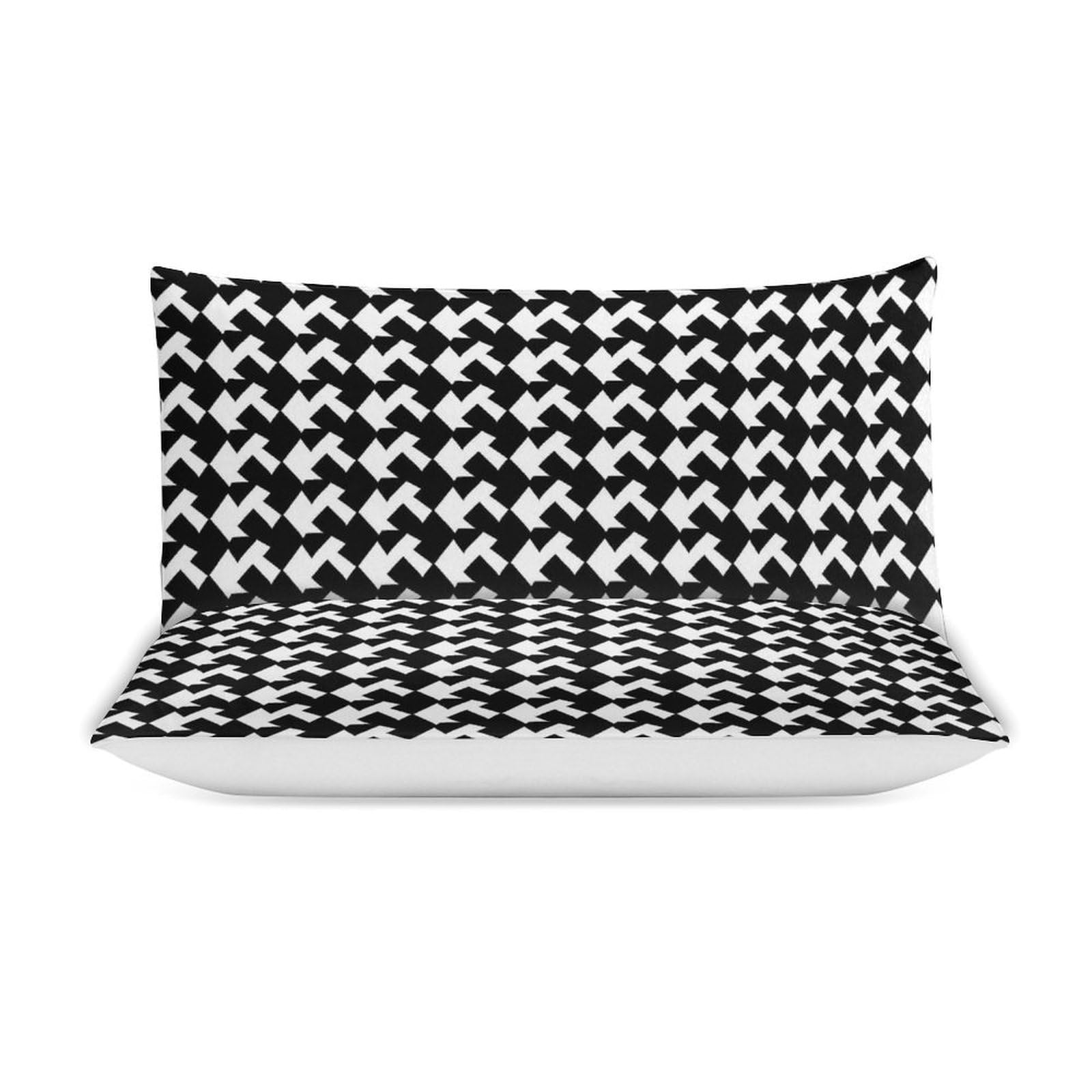 HotcoS Houndstooth Black Comforter Set Queen 3 Pieces Bedding Set Lightweight Soft Bedding Comforter Sets for All Season with 1 Duvet Cover 90""x90"" 2 Pillow Shams 30'' X 20'', Style