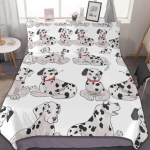 HotcoS Cute Dalmatian Comforter Set Queen 3 Pieces Bedding Set Lightweight Soft Bedding Comforter Sets for All Season with 1 Duvet Cover 90"x90" 2 Pillow Shams 30'' X 20''