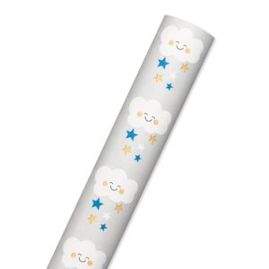 American Greetings 175 sq. ft. Reversible Wrapping Paper for Baby Showers, Birthdays and All Occasions, Clouds and Stars (1 Roll, 30 in x 70 ft.)