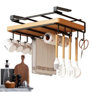 DAMLUX Mug Rack Under Cabinet, Mug Hanging Under Shelf, Stainless Steel Punch Free Mug Hooks Under Cabinet with Place Cutting Boards, Paper Towels, Cups, Towels, Utensil Hanger Kitchen Organizers