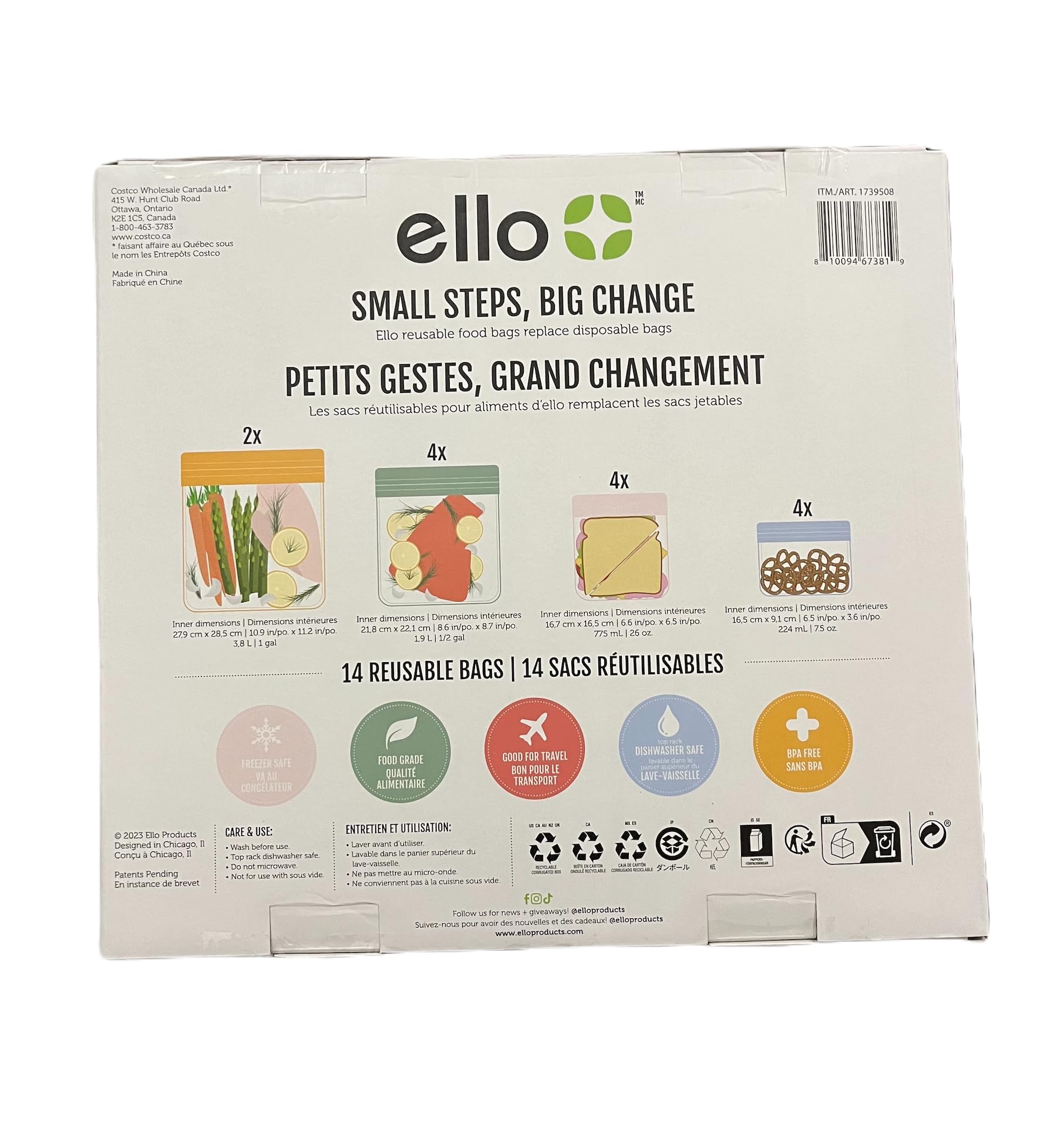 Ello reusable food storage bags 14 bags, reusable produce bags