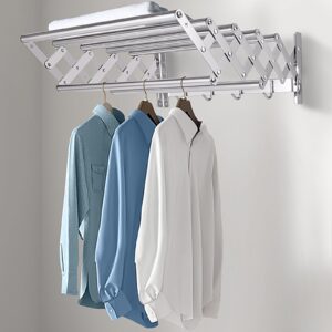 hitastar wall mounted drying rack clothing for laundry foldable 16.5 inch with 7 rod space-saving stainless steel garment hanger mounted organizer for laundry room, bathroom