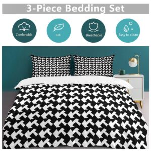 HotcoS Houndstooth Black Comforter Set Queen 3 Pieces Bedding Set Lightweight Soft Bedding Comforter Sets for All Season with 1 Duvet Cover 90""x90"" 2 Pillow Shams 30'' X 20'', Style