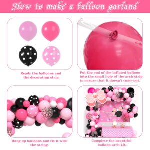 Pink Mouse Birthday Decorations of Pink Mouse Balloon Arch Kit with Backdrop & Tablecloth - Mouse Balloon Garland Different Sizes 5 12 Inch Pink Black Balloons for Girls Baby Shower Birthday Decor