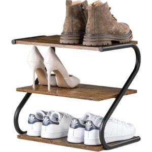 runjimy decorative shoe rack for entryway, 3-tier wooden shoe organizer for front door entrance, sturdy free-standing modern s-shape shoe shelf