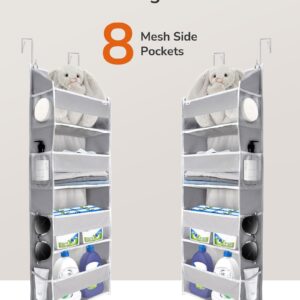 ULG 2 Pack Over The Door Storage Organizer with 4 Pockets 8 Mesh Side Pockets, 36 lbs Weight Capacity Door Hanging Organizers for Bedroom,Bathroom,Nursery,Pantry,Dorm(Light Gray)