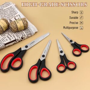 Scissors All Purpose 4-Pack, Heavy Duty Scissors Set with Thick and Sharp Blades, Premium shears with Soft Handles, Paper Scissors for Office Household Fabric Craft School Supplies (Black)