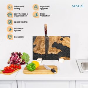 Seveat 15 inches Magnetic Knife Block – Double-Sided Wooden Magnetic Knife Holder with 3 Knife Magnet Bars, Stylish Kitchen Knife Storage Organizer & Stand for Countertops (Black)