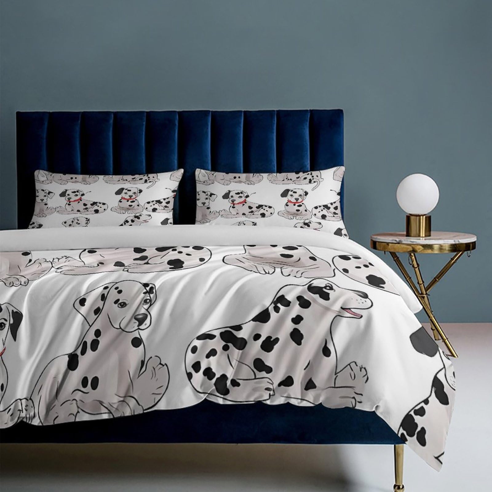 HotcoS Cute Dalmatian Comforter Set Queen 3 Pieces Bedding Set Lightweight Soft Bedding Comforter Sets for All Season with 1 Duvet Cover 90"x90" 2 Pillow Shams 30'' X 20''