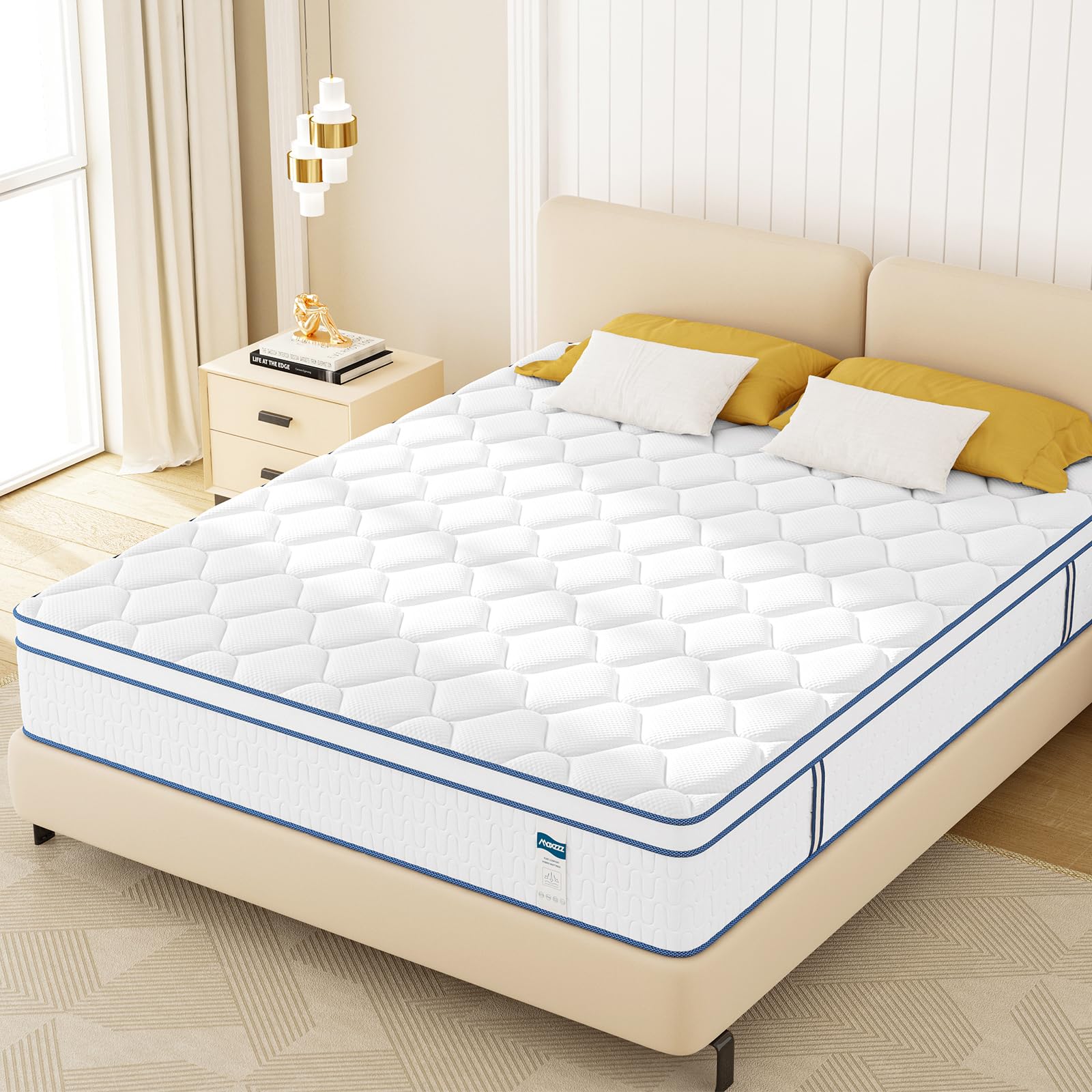 Maxzzz Queen Mattresses, 14 Inch Euro Top Hybrid Mattress, Luxury Mattress for Back Pain, Heavier Coils Innerspring for Motion Isolation & Balance Support, Mattress-in-a-Box